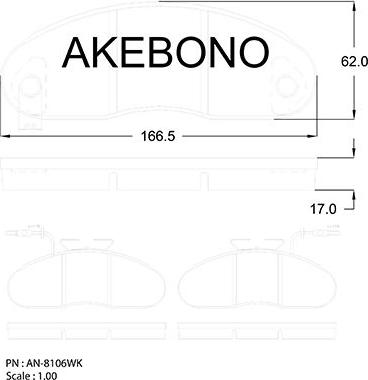 Akebono AN-8106WK - Əyləc altlığı dəsti, əyləc diski furqanavto.az