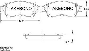 Akebono AN-394WK - Əyləc altlığı dəsti, əyləc diski furqanavto.az