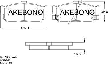 Akebono AN-346WKE - Əyləc altlığı dəsti, əyləc diski furqanavto.az