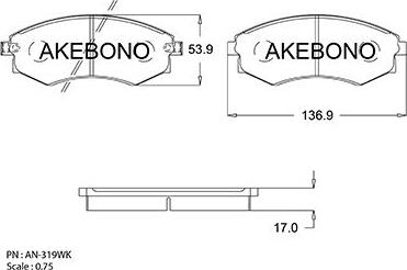 Akebono AN-319WKE - Əyləc altlığı dəsti, əyləc diski furqanavto.az