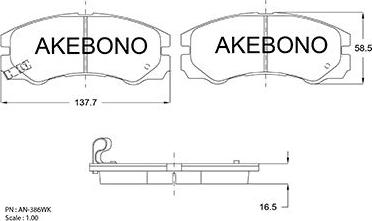 Akebono AN-386WKE - Əyləc altlığı dəsti, əyləc diski furqanavto.az