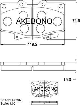 Akebono AN-336WK - Əyləc altlığı dəsti, əyləc diski furqanavto.az