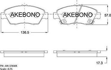 Akebono AN-376WK - Əyləc altlığı dəsti, əyləc diski furqanavto.az