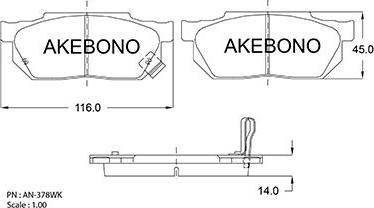 Akebono AN-378WK - Əyləc altlığı dəsti, əyləc diski furqanavto.az