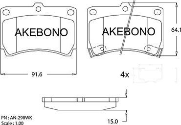 Akebono AN-298WKE - Əyləc altlığı dəsti, əyləc diski furqanavto.az