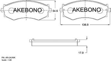 Akebono AN-262WKE - Əyləc altlığı dəsti, əyləc diski furqanavto.az