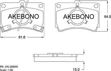 Akebono AN-208WK - Əyləc altlığı dəsti, əyləc diski furqanavto.az