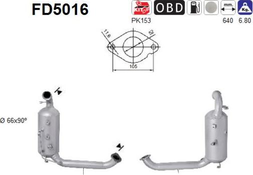 AS FD5016 - Tüs / Hissəcik filtri, egzoz sistemi furqanavto.az