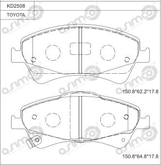 Asimco KD2508 - Əyləc altlığı dəsti, əyləc diski furqanavto.az