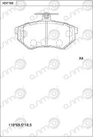 Asimco KD7169 - Əyləc altlığı dəsti, əyləc diski furqanavto.az