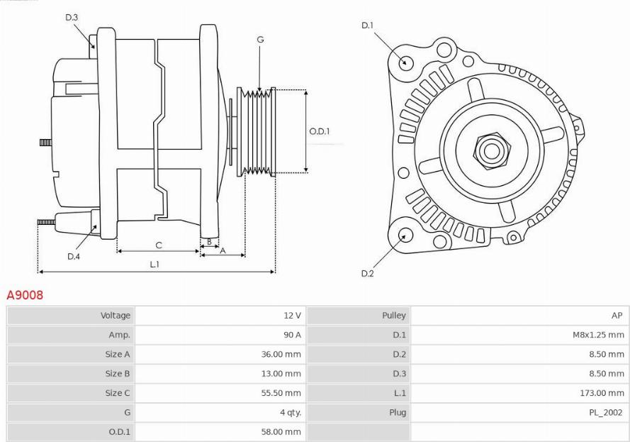 AS-PL A9008 - Alternator furqanavto.az