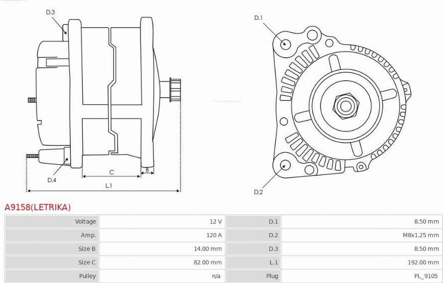 AS-PL A9158(LETRIKA) - Alternator furqanavto.az