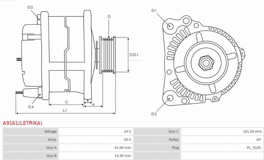 AS-PL A9161(LETRIKA) - Alternator furqanavto.az