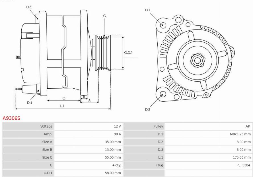 AS-PL A9306S - Alternator furqanavto.az