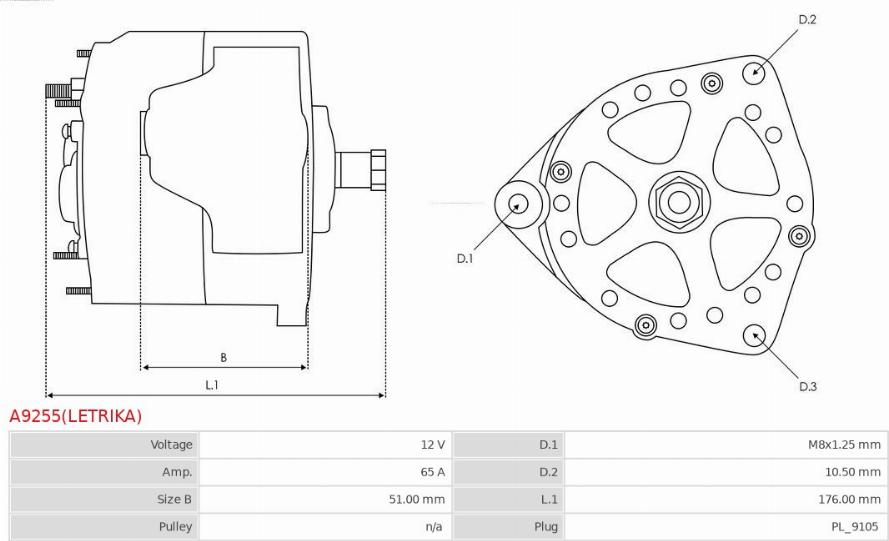 AS-PL A9255(LETRIKA) - Alternator furqanavto.az