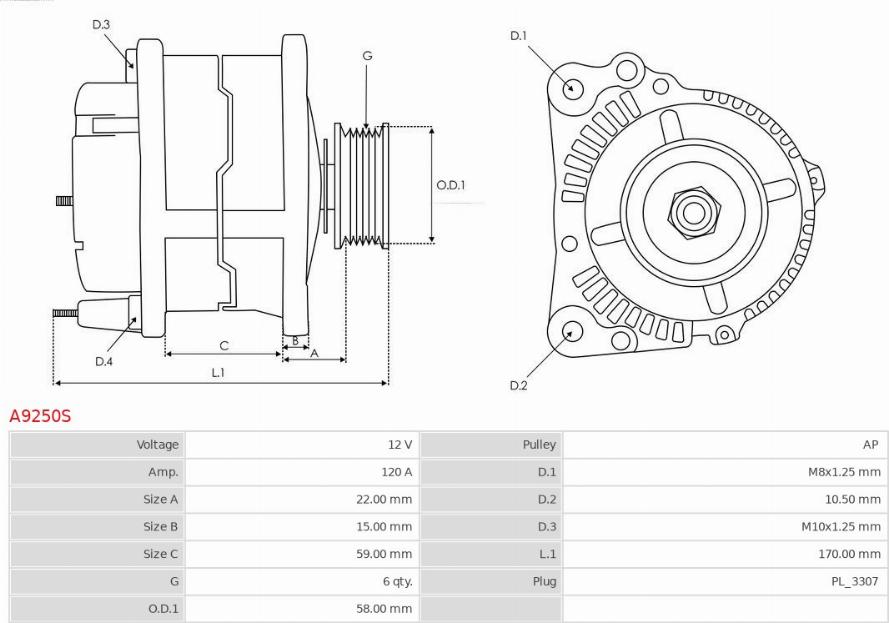 AS-PL A9250S - Alternator furqanavto.az