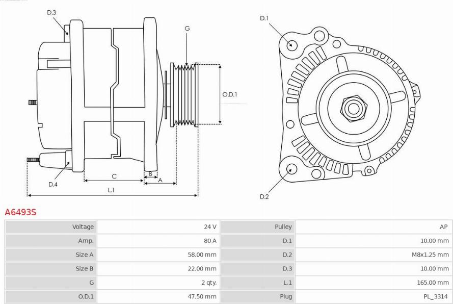 AS-PL A6493S - Alternator furqanavto.az