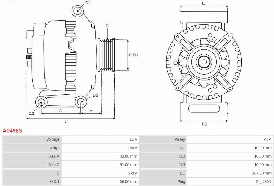 AS-PL A0498S - Alternator furqanavto.az