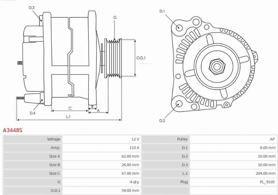 AS-PL A3448S - Alternator furqanavto.az