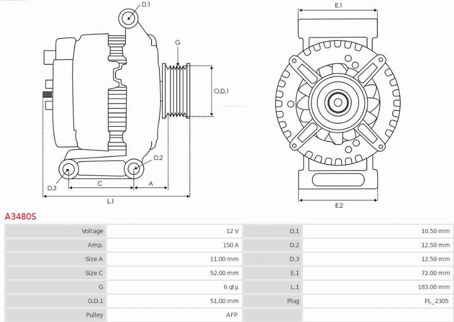 AS-PL A3480S - Alternator furqanavto.az