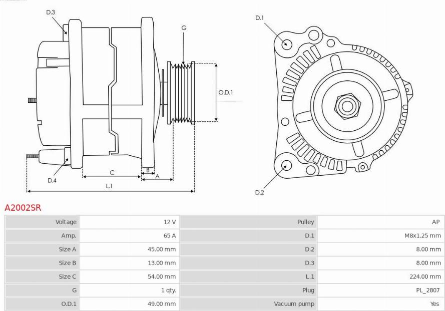 AS-PL A2002SR - Alternator furqanavto.az