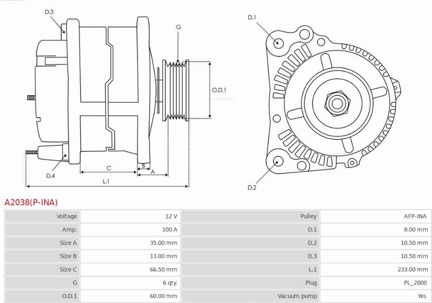 AS-PL A2038(P-INA) - Alternator furqanavto.az