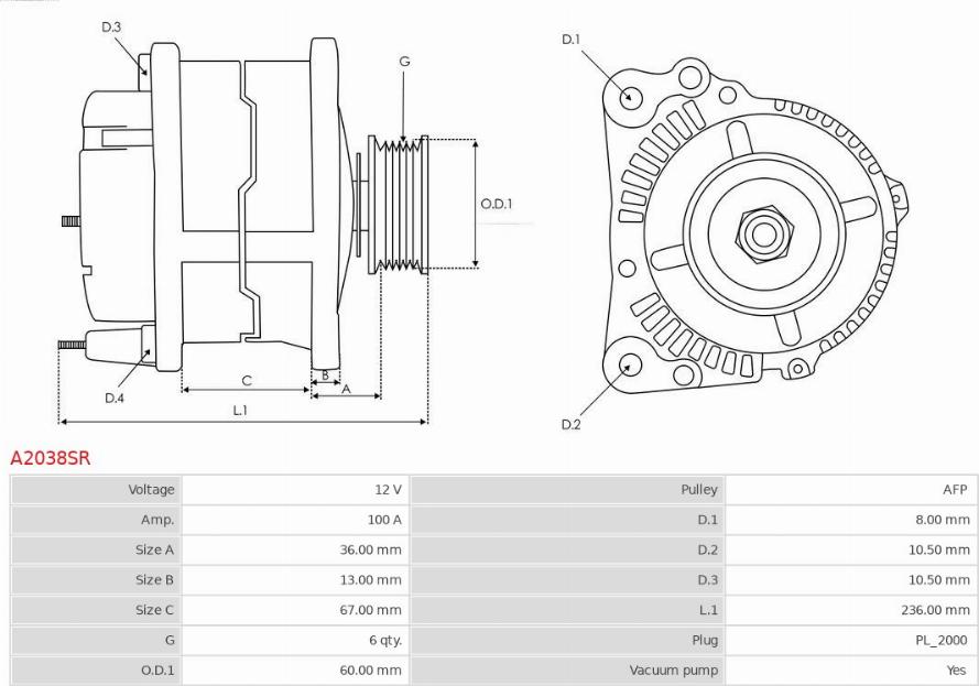 AS-PL A2038SR - Alternator furqanavto.az