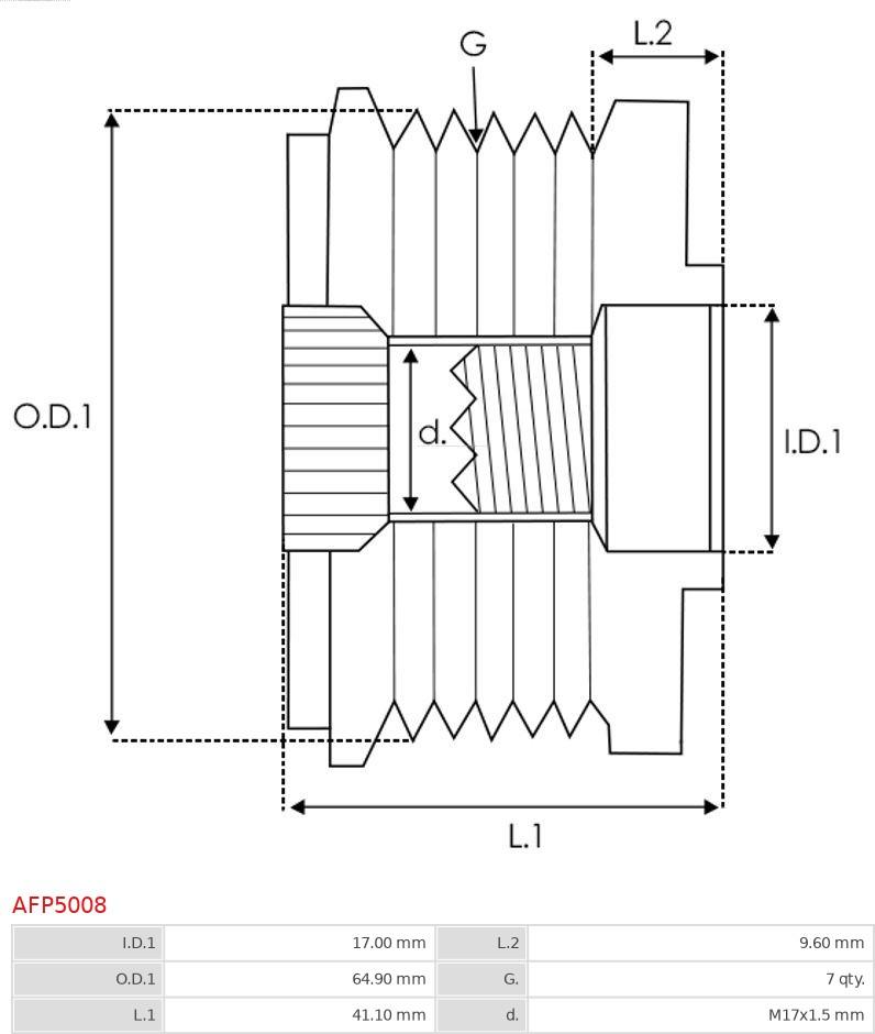 AS-PL AFP5008 - Kasnak, alternator, sərbəst dönərli mufta furqanavto.az