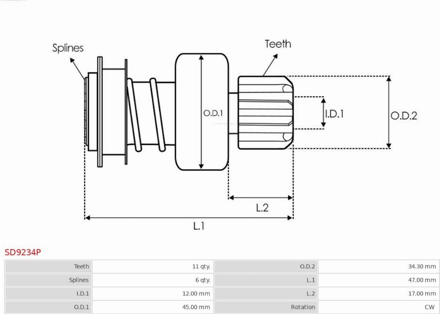 AS-PL SD9234P - Pinion, başlanğıc furqanavto.az