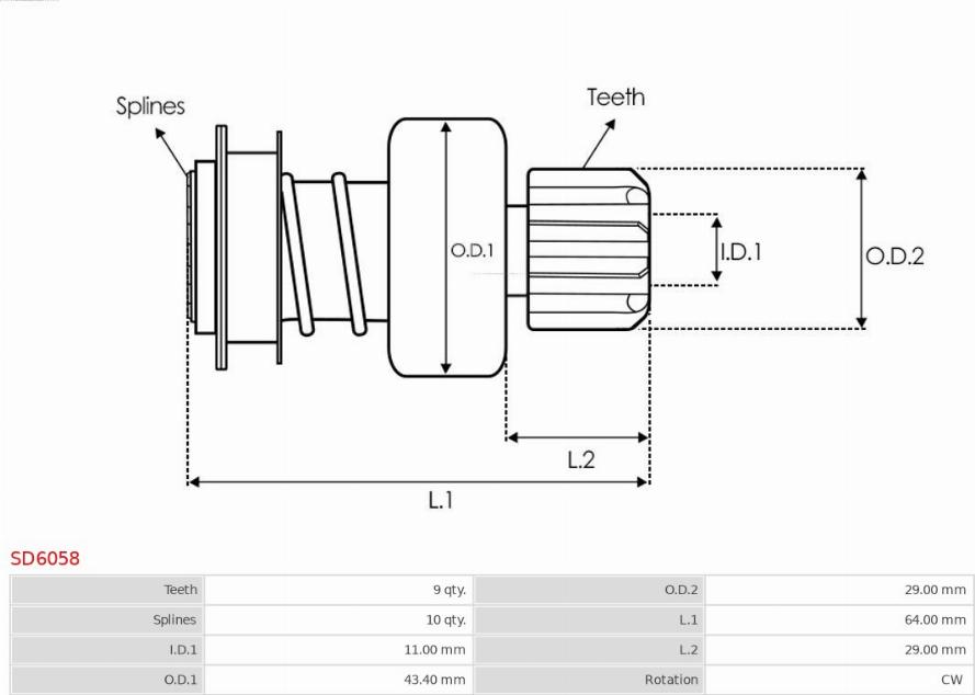 AS-PL SD6058 - Pinion, başlanğıc furqanavto.az