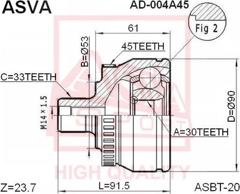 ASVA AD-004A45 - Birləşmə dəsti, ötürücü val furqanavto.az