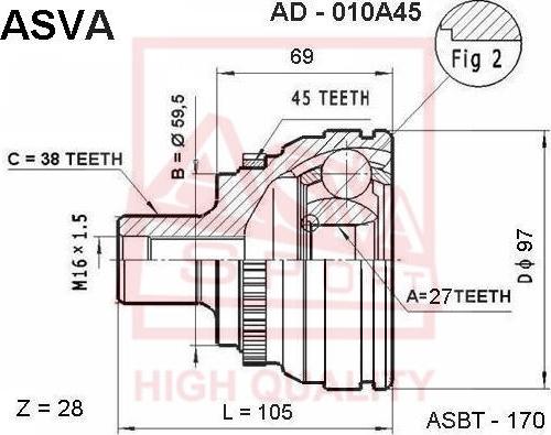 ASVA AD-010A45 - Birləşmə dəsti, ötürücü val furqanavto.az