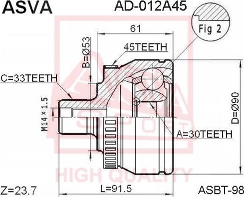 ASVA AD-012A45 - Birləşmə dəsti, ötürücü val furqanavto.az