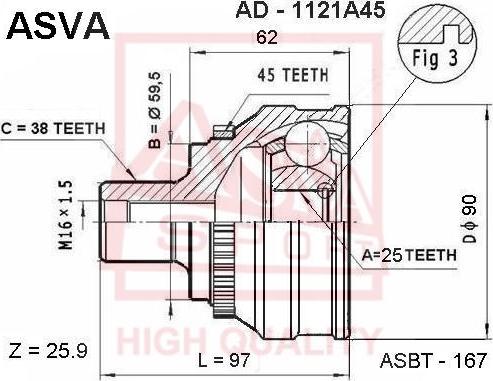 ASVA AD-1121A45 - Birləşmə dəsti, ötürücü val furqanavto.az