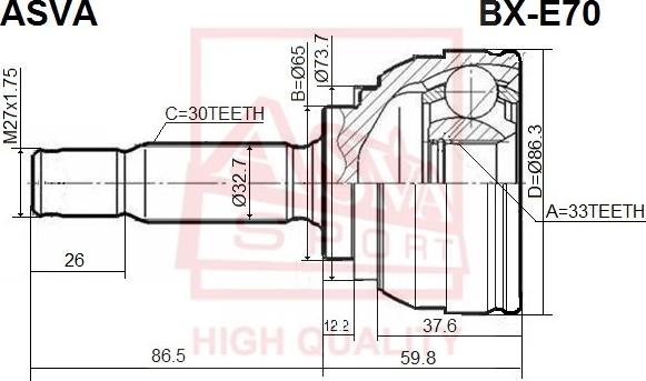 ASVA BX-E70 - Birləşmə dəsti, ötürücü val furqanavto.az