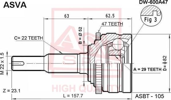 ASVA DW-600A47 - Birləşmə dəsti, ötürücü val furqanavto.az