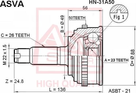 ASVA HN-31A50 - Birləşmə dəsti, ötürücü val furqanavto.az