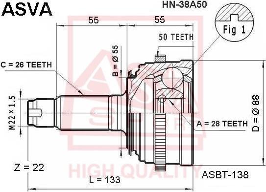 ASVA HN-38A50 - Birləşmə dəsti, ötürücü val furqanavto.az