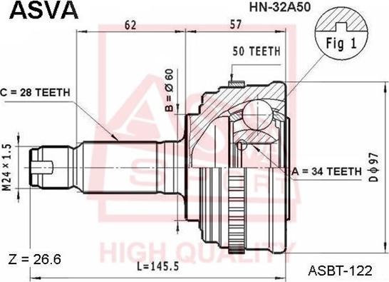 ASVA HN-32A50 - Birləşmə dəsti, ötürücü val furqanavto.az