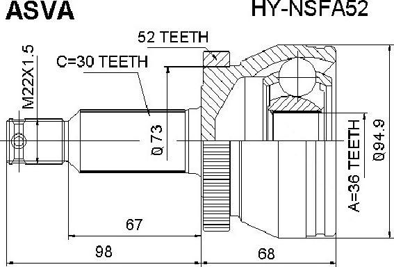 ASVA HY-NSFA52 - Birləşmə dəsti, ötürücü val www.furqanavto.az