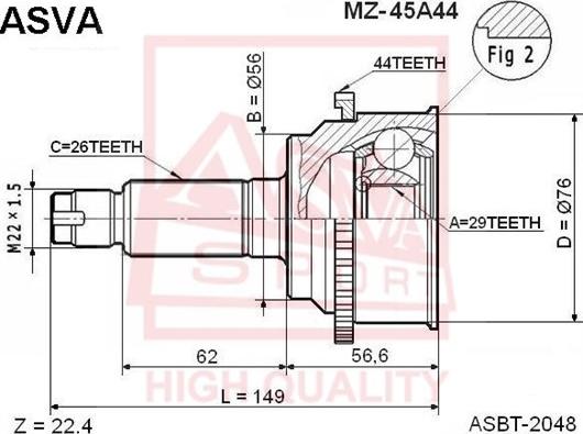 ASVA MZ-45A44 - Birləşmə dəsti, ötürücü val furqanavto.az