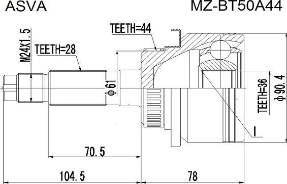 ASVA MZ-BT50A44 - Birləşmə dəsti, ötürücü val furqanavto.az