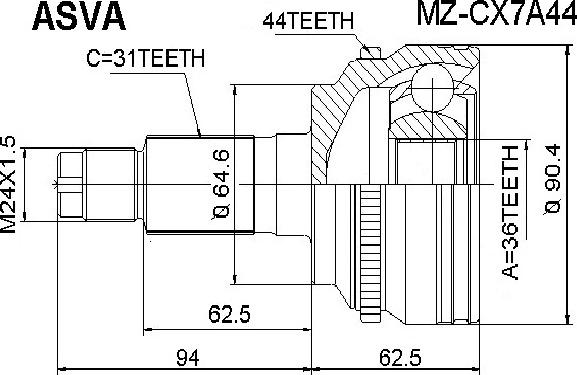 ASVA MZ-CX7A44 - Birləşmə dəsti, ötürücü val furqanavto.az