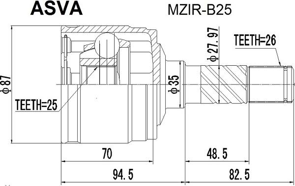 ASVA MZIR-B25 - Birləşmə dəsti, ötürücü val furqanavto.az