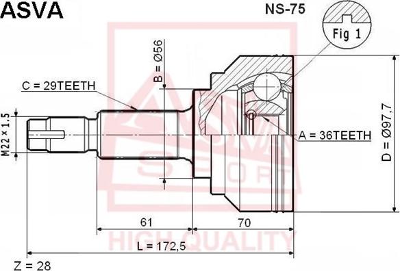 ASVA NS-75 - Birləşmə dəsti, ötürücü val furqanavto.az