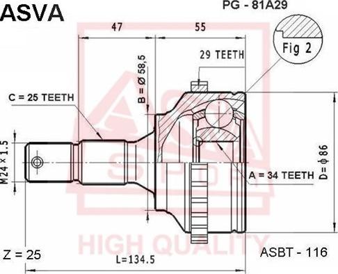 ASVA PG-81A29 - Birləşmə dəsti, ötürücü val furqanavto.az