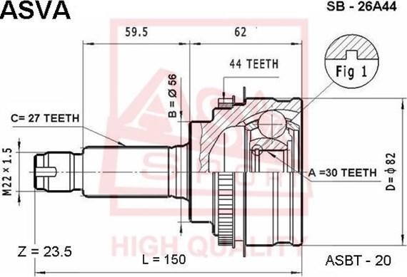 ASVA SB-26A44 - Birləşmə dəsti, ötürücü val furqanavto.az