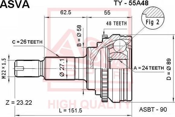 ASVA TY-55A48 - Birləşmə dəsti, ötürücü val furqanavto.az