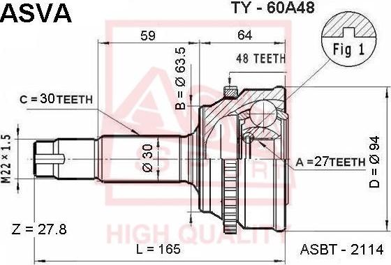 ASVA TY-60A48 - Birləşmə dəsti, ötürücü val furqanavto.az