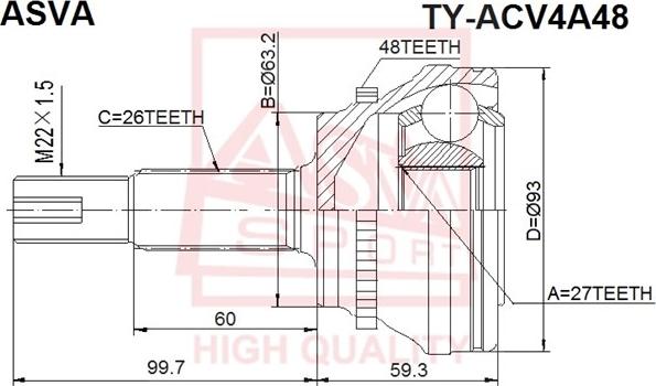 ASVA TY-ACV4A48 - Birləşmə dəsti, ötürücü val furqanavto.az